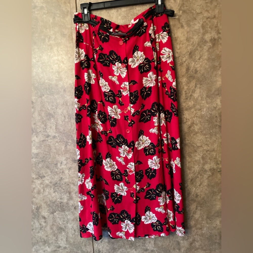 Vintage Sag Harbor Skirt Womens Red Floral Bohemian Cottage Full Button Sz  PM M